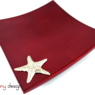 Red square lacquer tray attached with starfish 18 cm